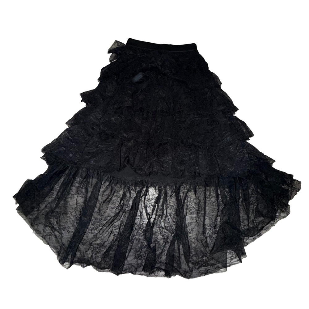 Miss Sixty Quintina Skirt XS Black Lace Tiered High Low Gothic Romantic Coquette